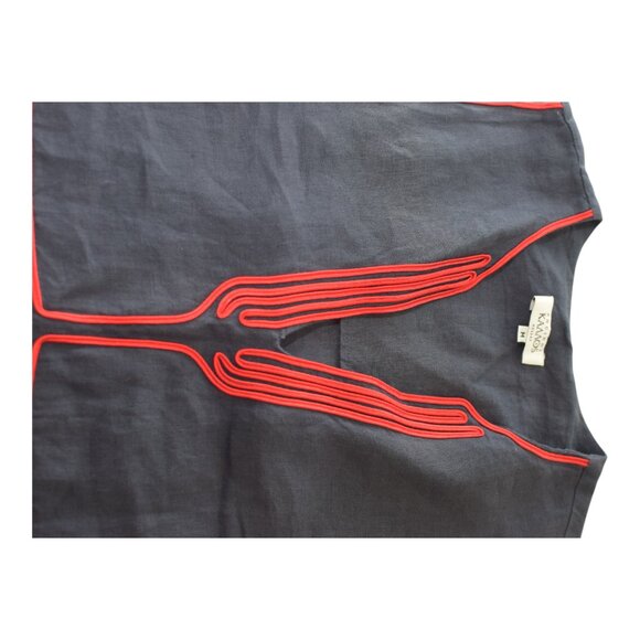 Ancient Kallos Athena Cord Navy Blue Linen Maxi Dress Red Embroidered Trim – M - Picture 4 of 7